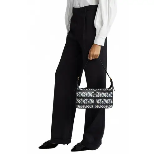 Altuzarra Park Place Leather Monogram Shoulder Bag Black Sparrow Blue Black NWT