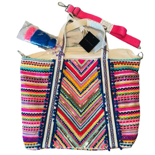 NEW America & Beyond Embellished Handcrafted Tote Bag Travel Beaded Boho Chic