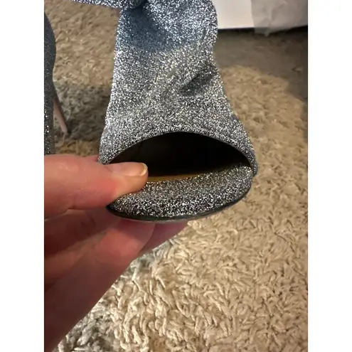 Aquazzura Eclair 105 Silver Lurex Peep Toe Stiletto Booties 36.5 Size 5.5