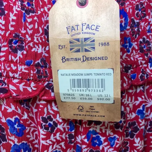 Fat Face Red Natalie Meadow Floral Milkmaid Cottagecore Wide Leg Jumpsuit Sz 12