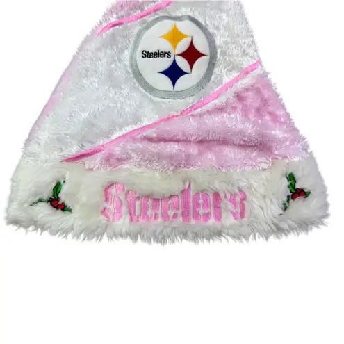 Vintage Pittsburgh Steelers Pink Santa Hat NFL Football Holiday Christmas White