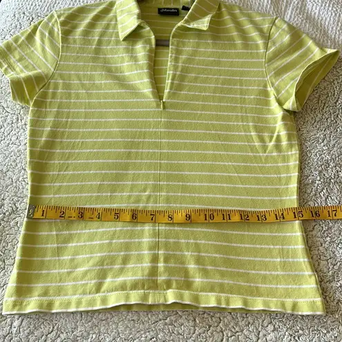 st. john's bay  Women's S Zip Neck Polo Tee Shirt Lime Green White Stripe Preppy