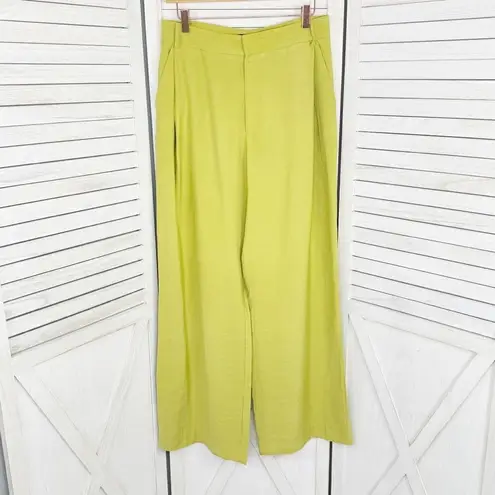 ZARA  Wide Leg High Rise Trouser Pants Lime Green Yellow Size Small