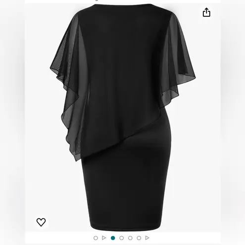 Woman’s mesh cape overlay bodycon knee length pencil dress for wedding gust Size L