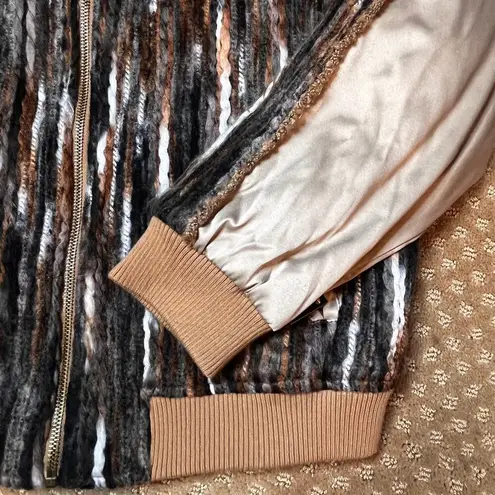 BNCI Boundless North Clothing Intl Brown Bomber Jacket Boho Unique SZ S Satin
