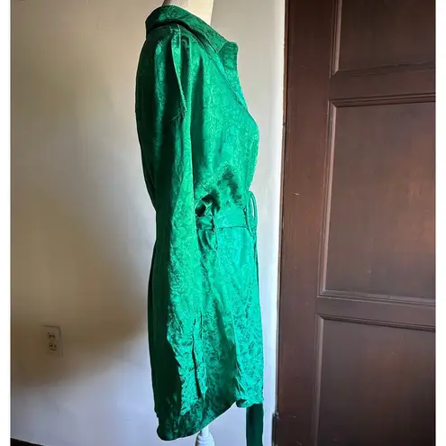 12th Tribe  | Green Jacquard Satin Belted Shirtdress After Party | Size Small