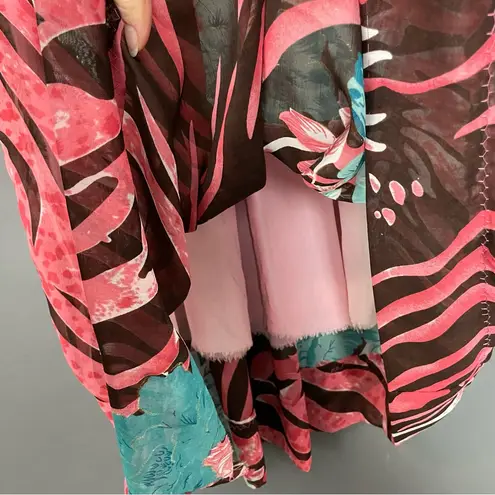 Handmade Muumuu Dress Zebra Tiger Stripes Puffed Sleeve Midi Embellished Pink Size M