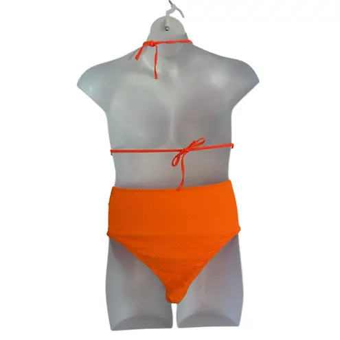 Women's Maternity Three Piece Bikini Coverup Textured Swimsuit M Medium NWOT Orange