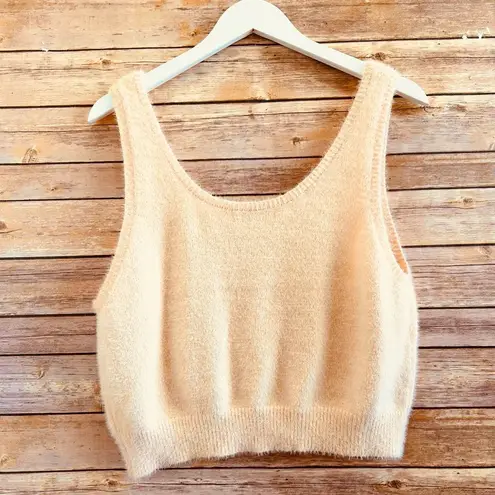 Hazel Moon Sweater Tank Women’s Size XL Cream Cropped Fuzzy