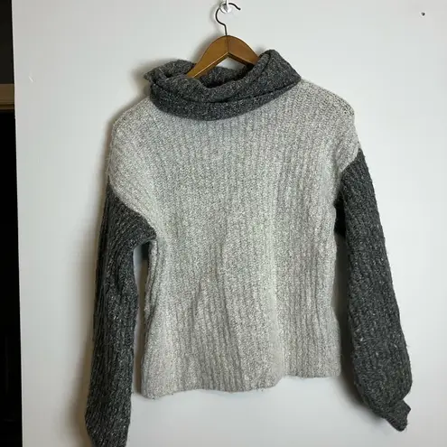 Anthropologie Kaisley Two Toned Gray Wool Blend Cowl Neck Balloon Sleeve Knit Sweater