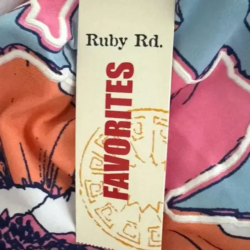 Ruby Rd Pink Tropical Floral Blouse 3/4 Flutter Sleeve Size Small Top New