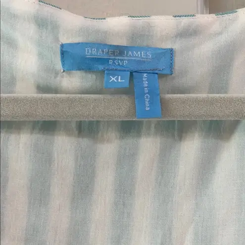 Draper James NWT Teal and White Puff Sleeve True Wrap Linen Mini Dress - Size XL