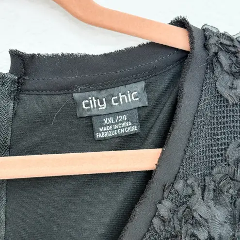 City Chic Womens Top Size XXL Black Floral Applique Mesh Romantic Whimsigoth