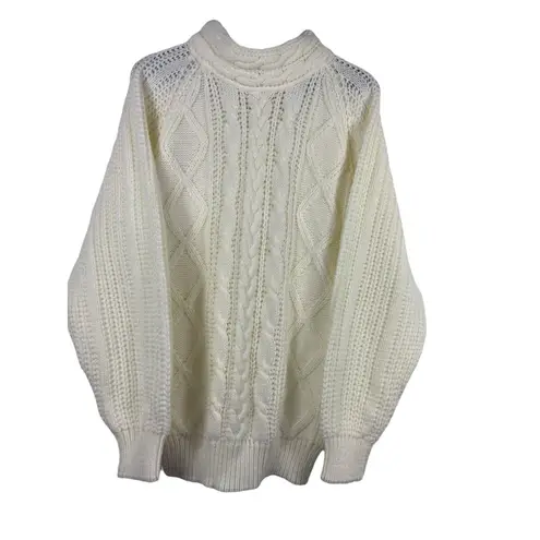 VTG 90s Carriage Court Cable Knit Sweater M Relaxed Fit Ivory Cream Mock Neck Size M