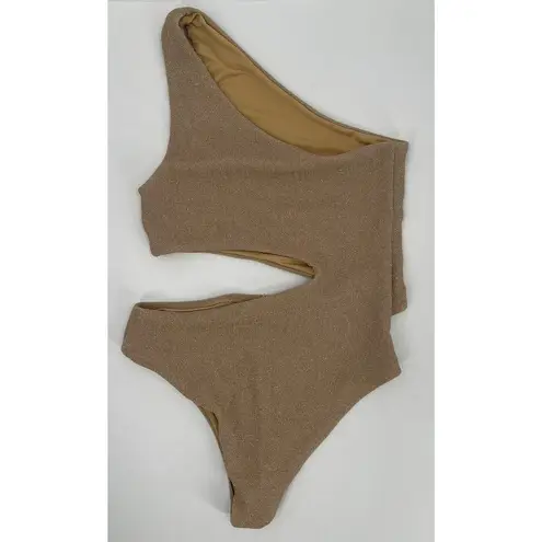 Beach Riot Swimsuit Size Medium Celine One Shoulder Cutout One Piece Gold NWOT