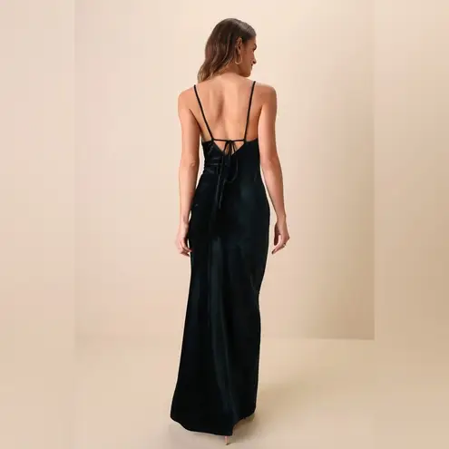 Lulus NWT Lulu’s Stunningly Modern Dark Teal Velvet Ruched Backless Maxi Dress