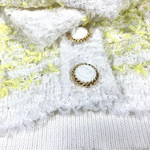 Balmain Yellow and White Tweed Cardigan 42 FR 10 US DF1KL106KG71