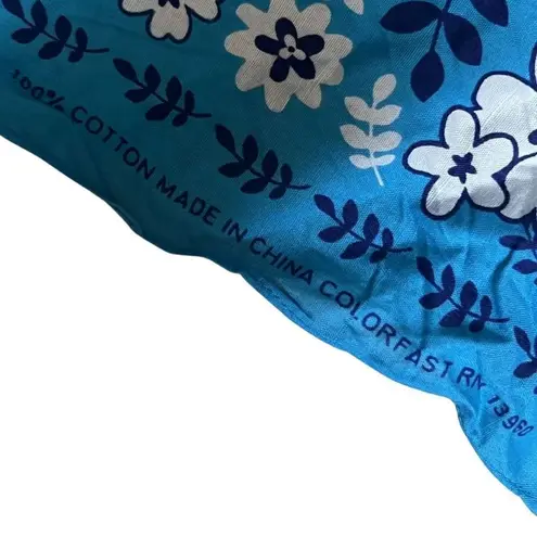 Vintage Turquoise Floral Trim Bandana Pocket Square Blue