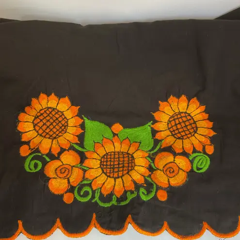 Artisan Handmade black Mexican Embroidered Dress with Sunflowers & Belt Size undefined