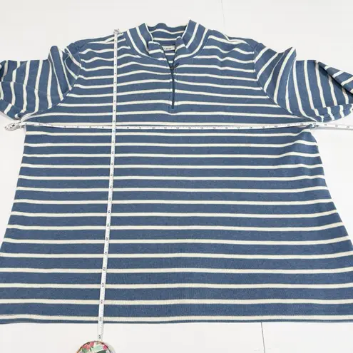 LL Bean Blue White Striped 1/4 Zip French Sailor Pullover Knit Top Size 2X