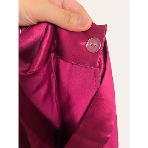 Fleur Du Mal Bordeaux High Waist Dressy Satin Crepe Silk Tuxedo Pants Size 8 Pink
