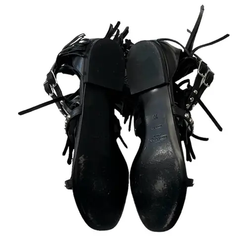 Saint Laurent Women’s Nu Pieds Fringe & Studded Sandals size 36 Black
