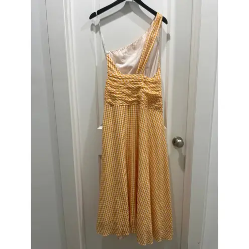 NWOT Peony One Shoulder Gingham Orange & White Midi Dress Mandarin Sz L Size L