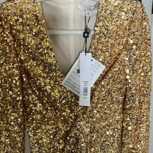 Badgley Mischka Modele Gold Sequin Midi Dress