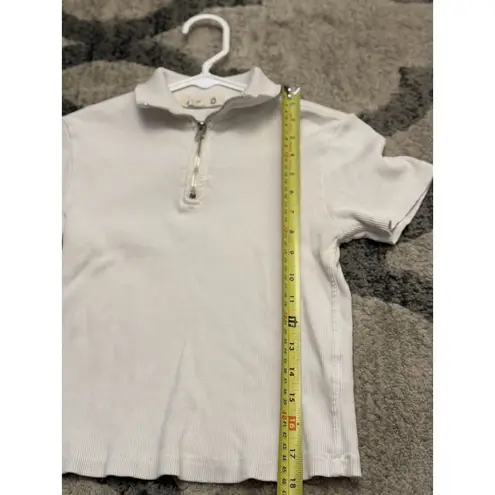 AMO Ribbed Cropped Short Sleeve W/Quarter Zip Collar 100% Cotton Baby Tee White Size XS