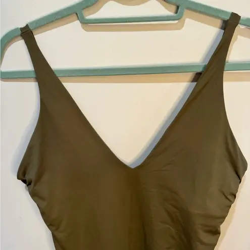 Everlane  One Piece V Neck Swimsuit Olive Green Sz M