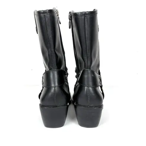 Harley Davidson Vintage Square Toe Harness Boots Cuban Heel Black Logo Size 8