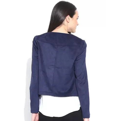 VERO MODA Women's Navy Open Faux Suede Southwestern Fringe Jacket Extra Small