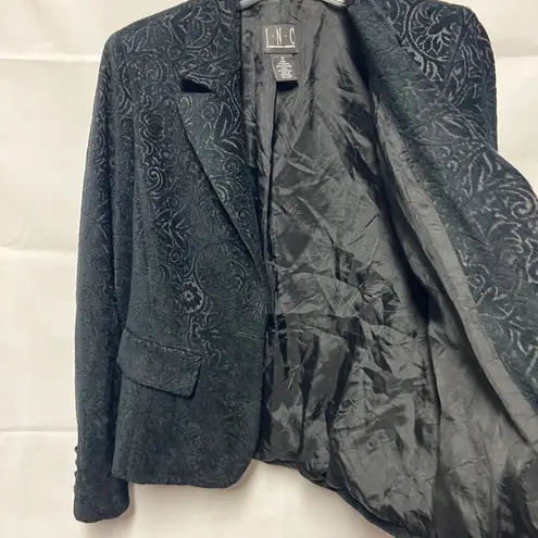 INC International Concepts Faux Suede Floral Black Blazer Size 8 Button Front