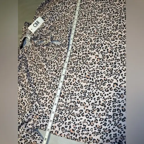 CBR new! Large Leopard Animal Print Oversized Tunic Blouse Keyhole Neck mob wife Brown