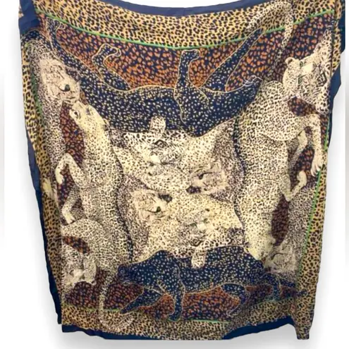 Michii moon for Sanyo oversized large animal printed art silk scarf Black