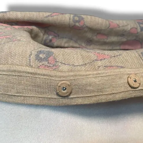 JILL Pastel Oatmeal Light Pink Parrot Animal Print Knit Cropped Cardigan Sweater Tan