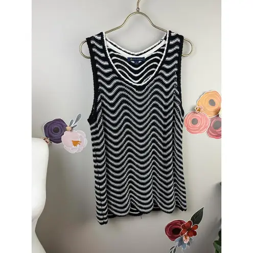 Brooks Brothers Black and White Zigzag Knit Tank Top - Size - Large
