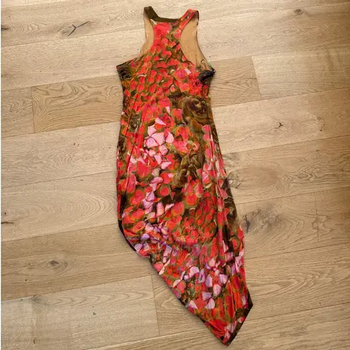 Alexander McQueen Midi Dress McQ Floral Racer Back Size S Orange Red Pink Green