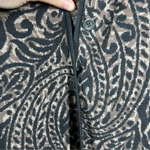 Peruvian Connection Brown Black Paisley Pima Cotton Button Cardigan