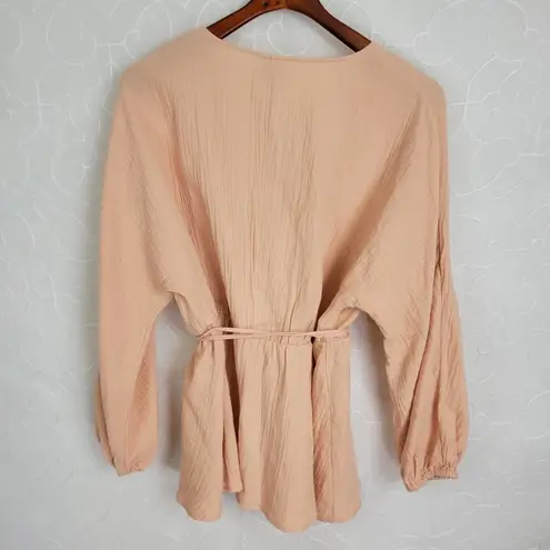 Ava & Viv  Womens Blouse Size X Peach Venus Neck String Knot Long Sleeve