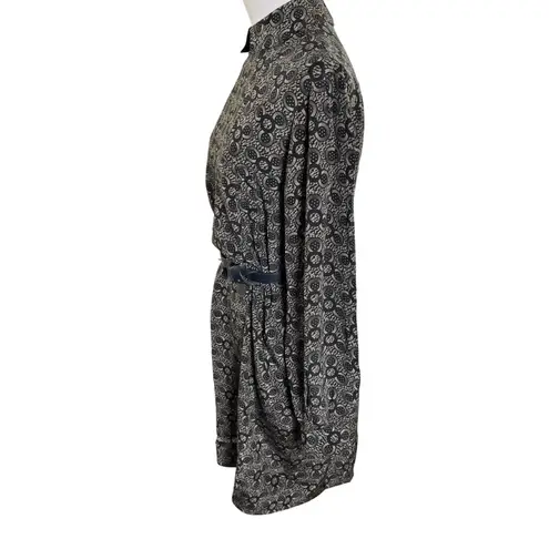 Argenti Vintage Black White Tan Geometric Long Sleeve Shirt Dress 4P Black