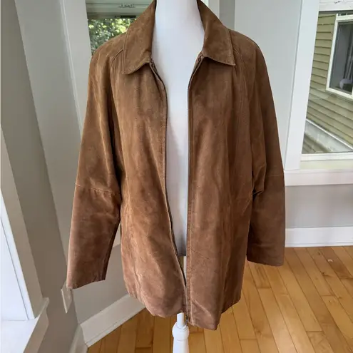 Vintage Phase Two Camel Suede Leather Shirt Jacket Shacket Sz Large Tan