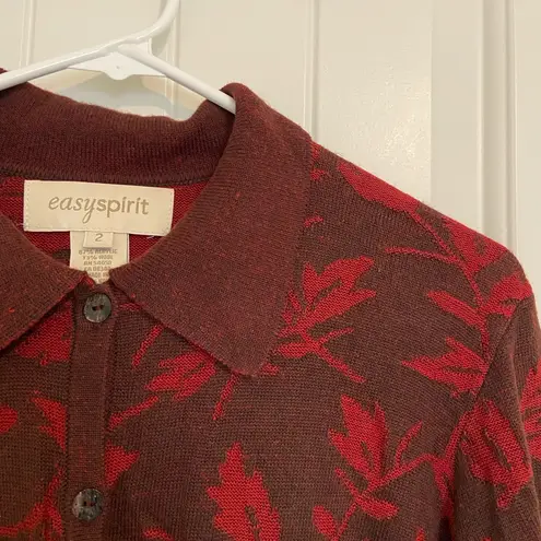 Easy Spirit EUC Vintage women’s burgundy red collared floral oversized sweater