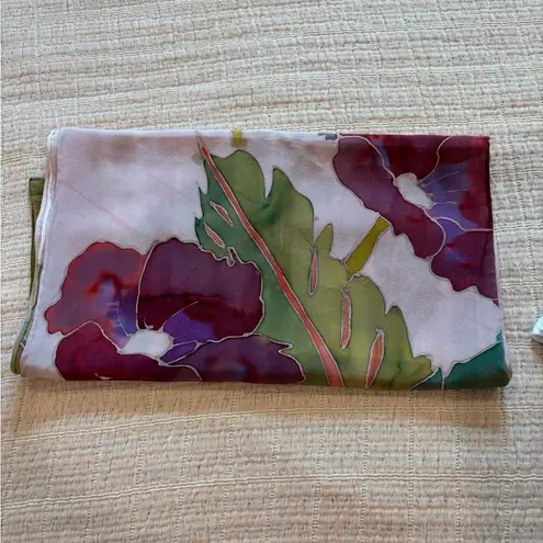 Hand painted Floral Silk Scarf 14 by 56” Pink