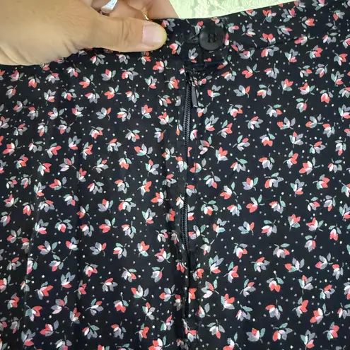 Vintage Parisian black red pink Floral Black Skirt peasant tiered midi lined sm