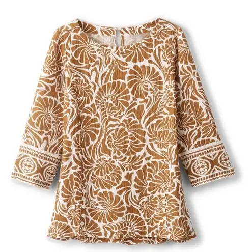 Soft Surroundings Oceo Gauze Nautical Shells Neutral Tunic Top Pants Set P XL