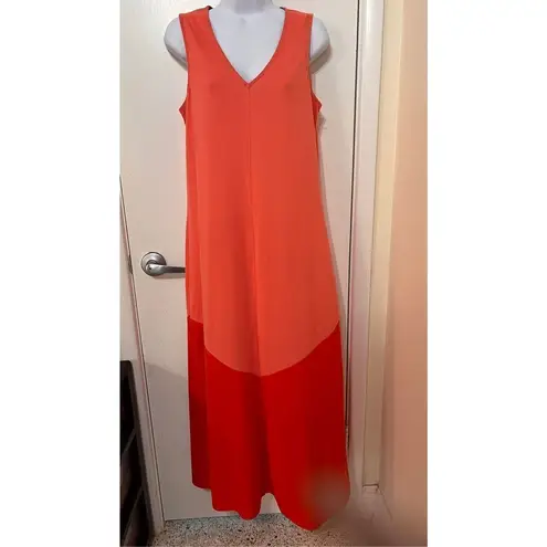 Natori  Women's V Neck Sleeveless Colorblock Maxi Dress Peach Orange Size Small