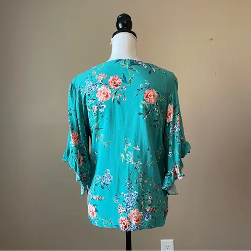 LC Lauren Conrad LAUREN CONRAD | Green Floral Blouse Sz L