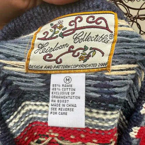 VTG Y2K Heirloom Collectives Mixed Media Patchwork Fair Isle Christmas Cardigan Red Size M