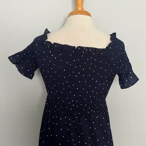 Vine & Love Navy Blue White Polka Dot Short Sleeve Dress
